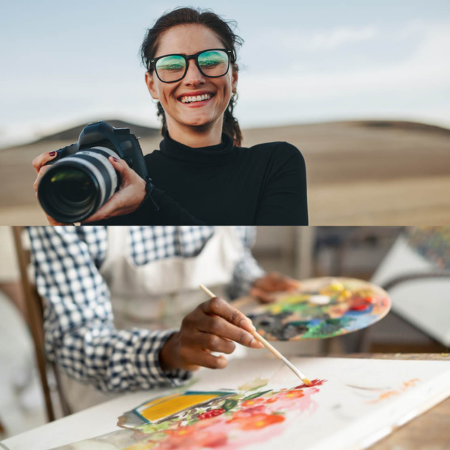 Splitcreen: boven fotograaf, onder schilder